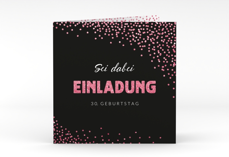 Einladung Geburtstag Glitzer quadr. Klappkarte pink
