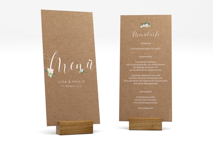 Menükarte Hochzeit Inlove lange Karte hoch Kraftpapier