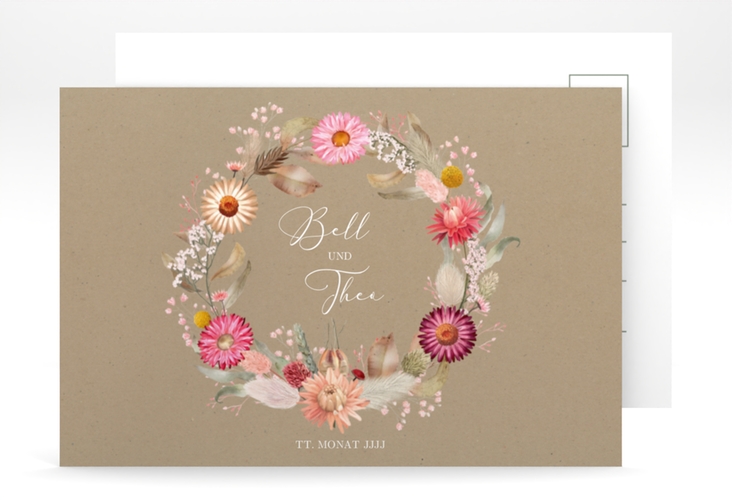 Save the Date-Postkarte Trockenblumen A6 Postkarte Kraftpapier