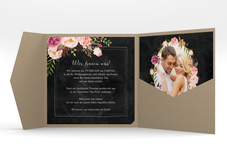 Hochzeitseinladung Flowers Pocketfold mit Aquarell-Blumen