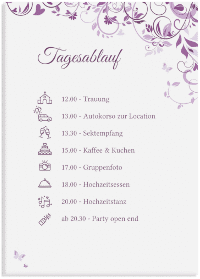 Klick: Details zu Tagesablauf Leinwand Hochzeit "Lilly" anzeigen Tagesablauf Leinwand Hochzeit "Lilly" 50 x 70 cm Leinwand pink
