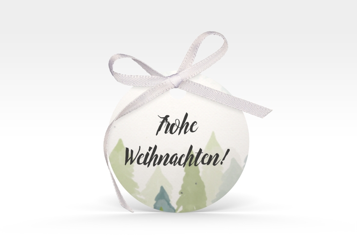 Geschenkanhänger Weihnachten Tannenwald Geschenkanhänger, rund hochglanz mit Tannenbaum-Design in Grün