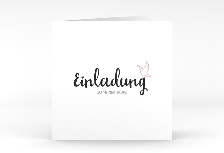 Einladung Taufe Belief quadr. Klappkarte rosa mit Symbol einer Taube