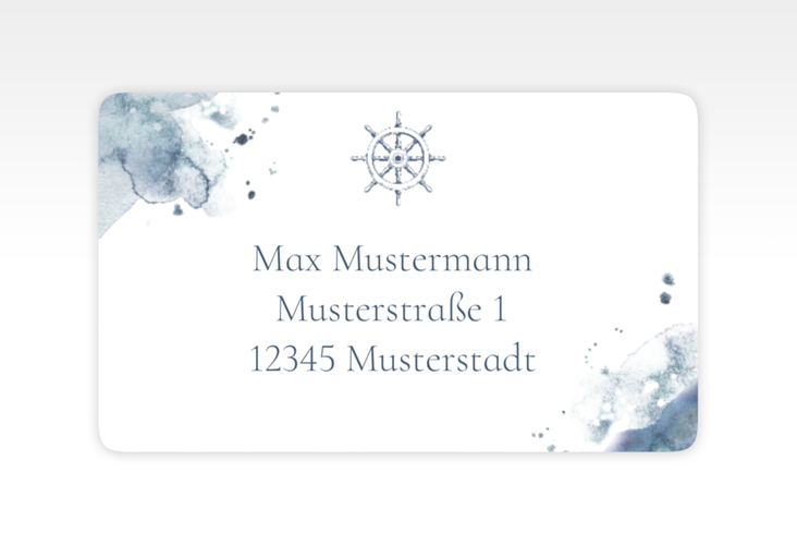 Empfängeretikett Hochzeit Steuerrad 63,5 x 38,1 mm blau in maritimen Blautönen