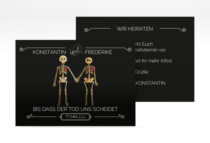 Save the Date-Visitenkarte Bones Visitenkarte quer schwarz hochglanz