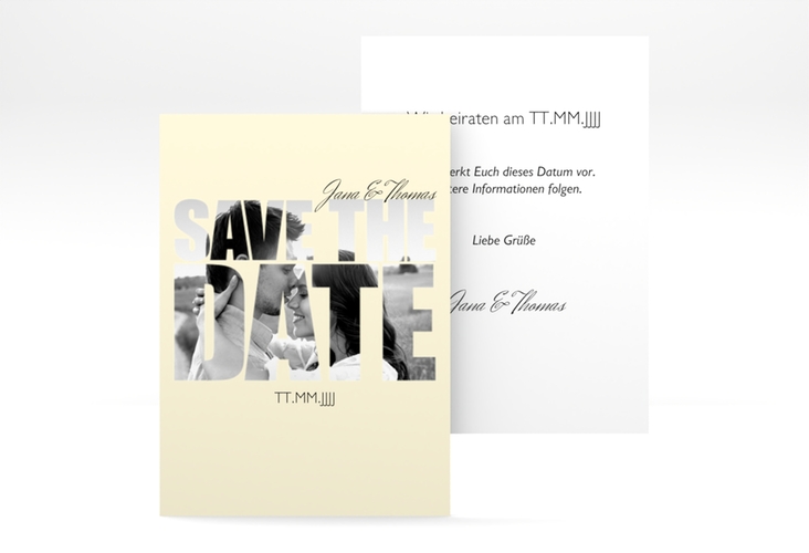 Save the Date-Visitenkarte Letters Visitenkarte hoch beige hochglanz
