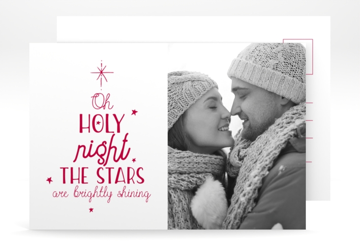 Weihnachtskarte Winterhimmel A6 Postkarte rot hochglanz mit Liedtext und Foto