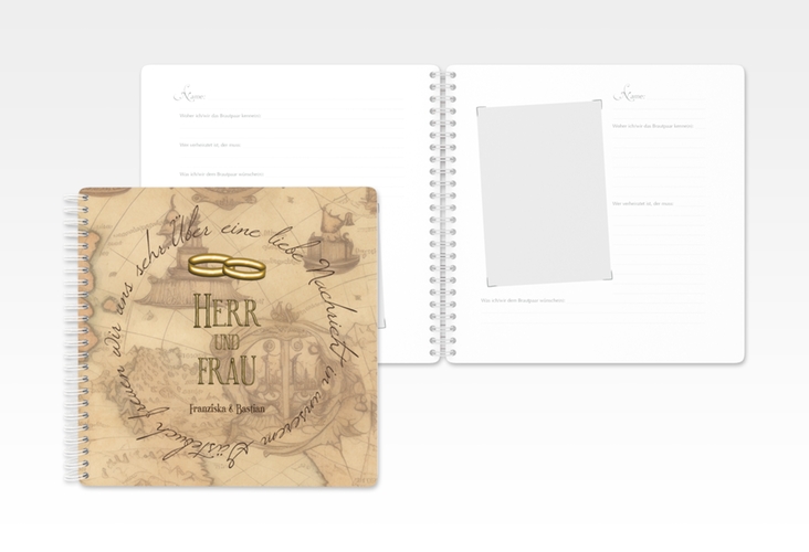 Gästebuch Hochzeit Zwei Ringe Ringbindung mit Eheringen und Fantasy-Landkarte