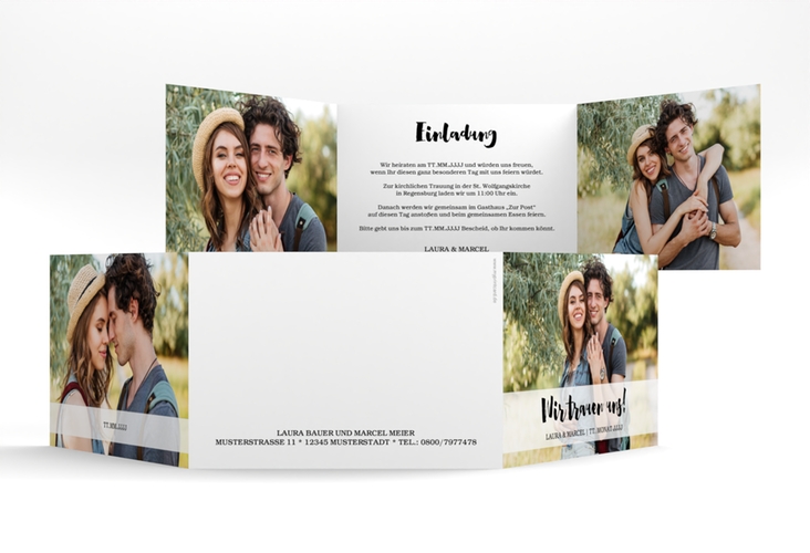 Hochzeitseinladung Mirage A6 Doppel-Klappkarte weiss