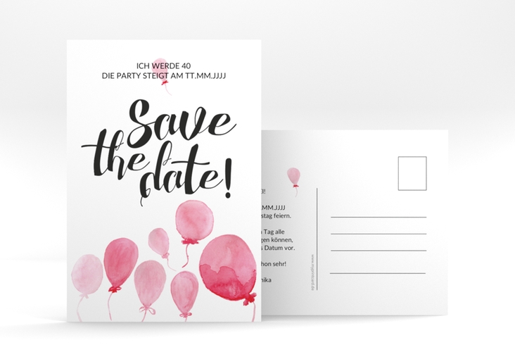 Save the Date-Postkarte Geburtstag Ballon A6 Postkarte rot