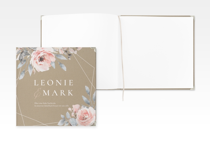 Gästebuch Selection Hochzeit Perfection Leinen-Hardcover Kraftpapier mit rosa Rosen