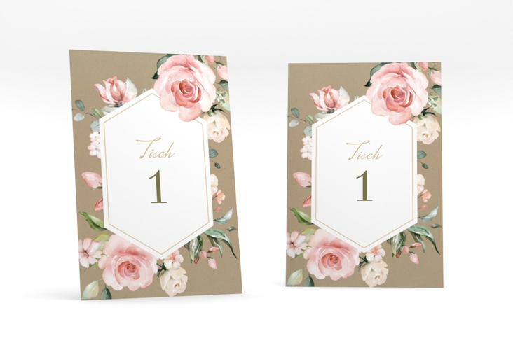 Tischnummer Hochzeit Graceful Tischaufsteller mit Rosenblüten in Rosa und Weiß