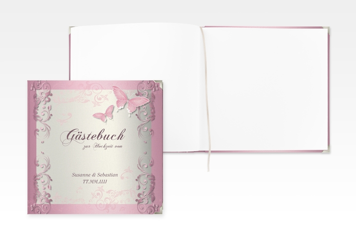 Gästebuch Selection Hochzeit Toulouse Leinen-Hardcover rosa mit Schmetterlingen und Schnörkeln