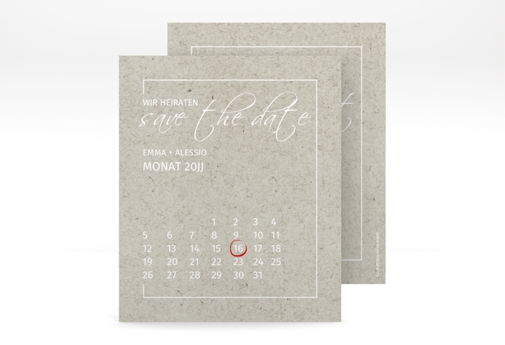 Save the Date-Kalenderblatt Simple Line Kalenderblatt-Karte grau hochglanz