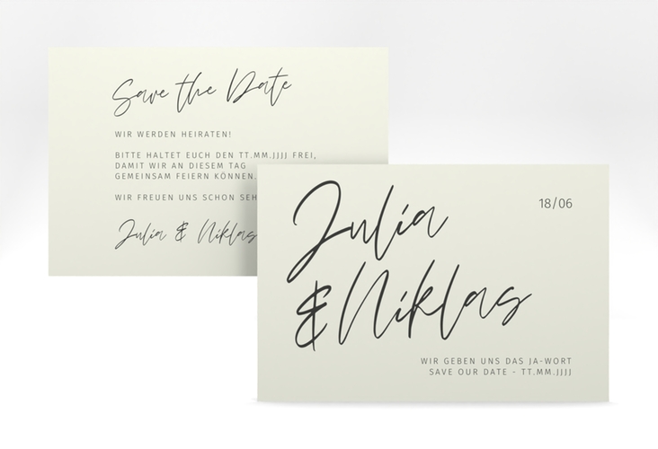 Save the Date-Karte Einfachheit A6 Karte quer mint hochglanz mit modernem Schriftzug
