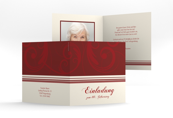 Einladungskarte "Katharina" quadratische Klappkarte rot
