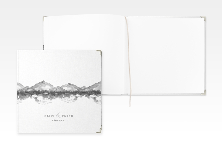 Gästebuch Selection Hochzeit Bergliebe Leinen-Hardcover grau mit Gebirgspanorama für Berghochzeit