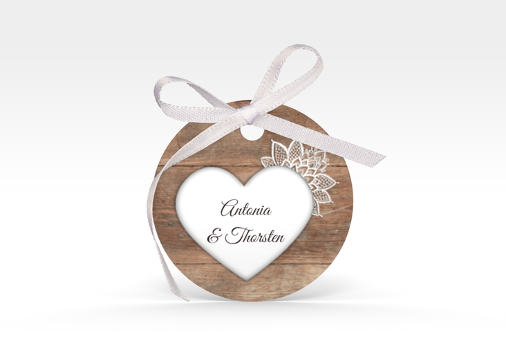 Geschenkanhänger Hochzeit Spitze Geschenkanhänger, rund braun