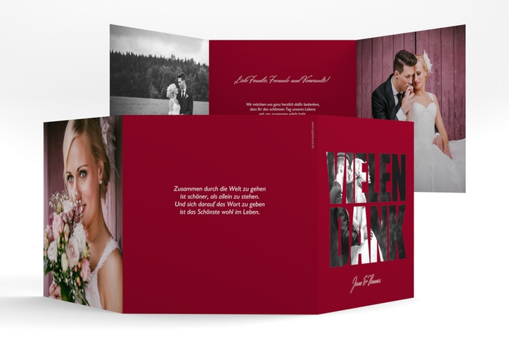 Dankeskarte Hochzeit Letters quadr. Doppel-Klappkarte rot hochglanz