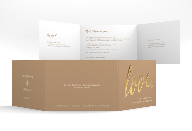 Hochzeitseinladung Glam A6 Doppel-Klappkarte beige hochglanz
