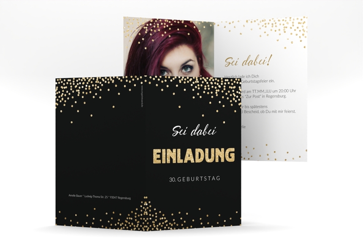 Einladung Geburtstag Glitzer A6 Klappkarte hoch