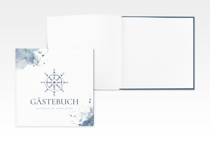 Gästebuch Creation Hochzeit Steuerrad 20 x 20 cm, Hardcover in maritimen Blautönen