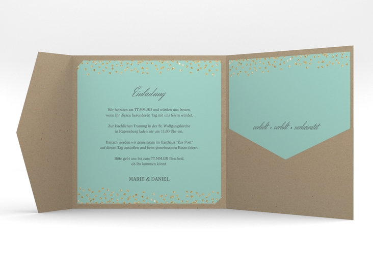 Hochzeitseinladung Glitter Pocketfold mint hochglanz