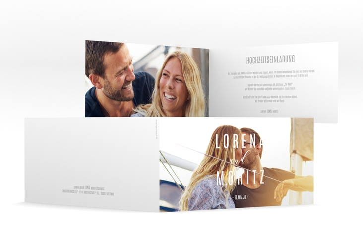 Hochzeitseinladung Memory lange Klappkarte quer