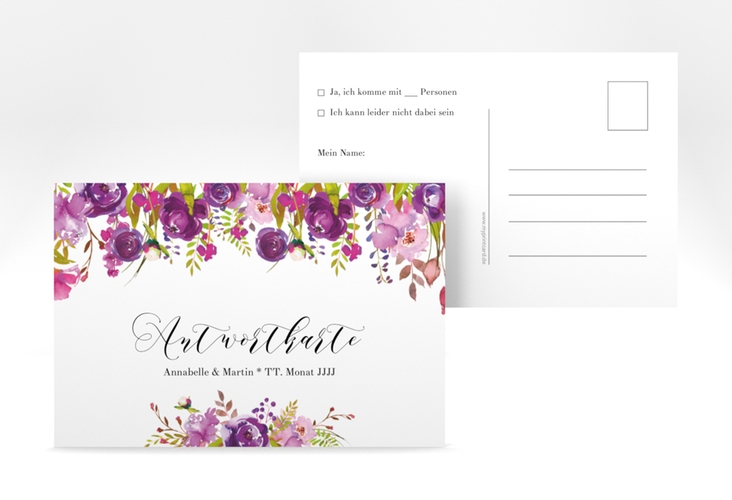 Antwortkarte Hochzeit Violett A6 Postkarte