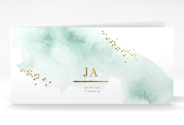 Hochzeitseinladung Pastell lange Klappkarte quer mint hochglanz