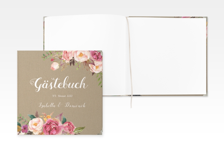 Gästebuch Selection Hochzeit Flowers Leinen-Hardcover Kraftpapier mit bunten Aquarell-Blumen