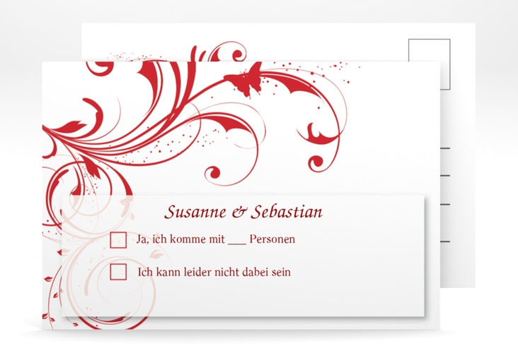 Antwortkarte Hochzeit Palma A6 Postkarte rot hochglanz