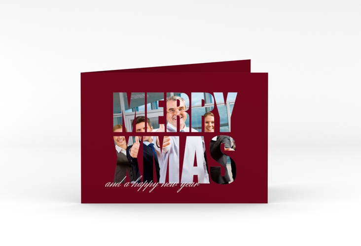Geschäftliche Weihnachtskarte Xmas A6 Klappkarte quer rot hochglanz modern mit Foto