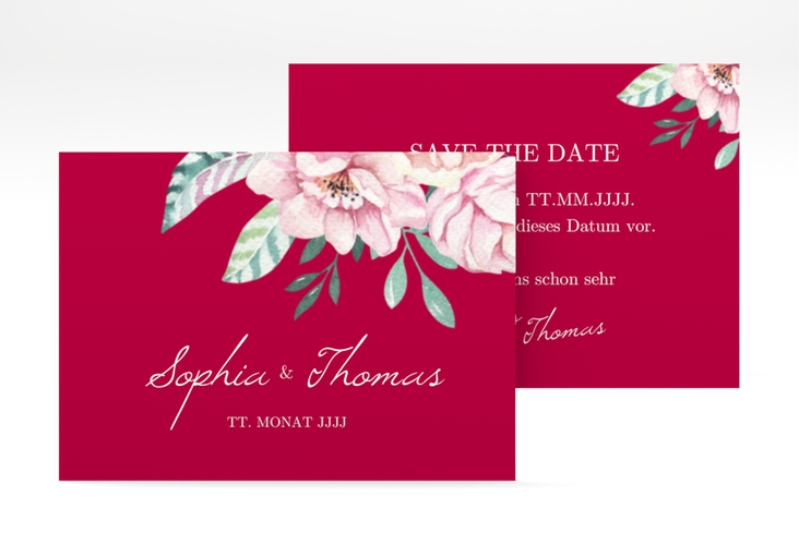 Save the Date-Visitenkarte "Blooming" Visitenkarte quer rot