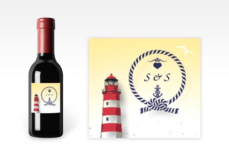 Piccoloetikett Hochzeit Sylt Etikett Piccolo gelb mit Leuchtturm