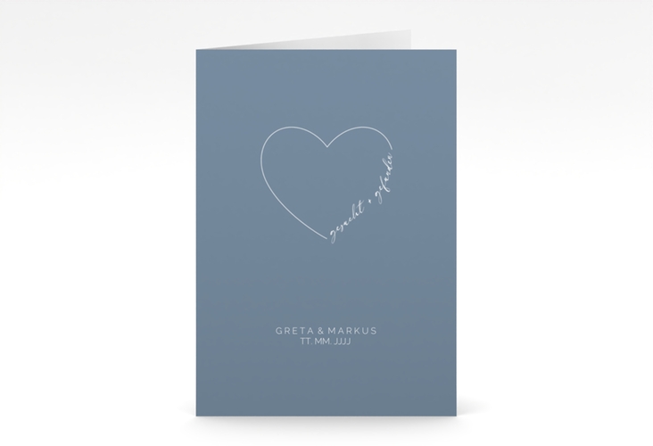 Einladungskarte Hochzeit Lebenstraum A6 Klappkarte hoch blau hochglanz