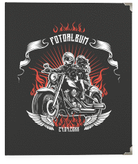 Klick: Details zu Hochzeitsalbum "Biker" anzeigen Hochzeitsalbum Biker 21 x 25 cm schwarz mit Rocker-Paar auf Motorrad