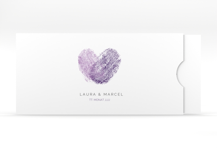 Hochzeitseinladung Fingerprint Einsteckkarte lila schlicht mit Fingerabdruck-Motiv