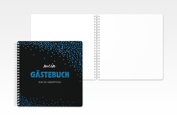 Gästebuch Geburtstag Glitzer Ringbindung blau