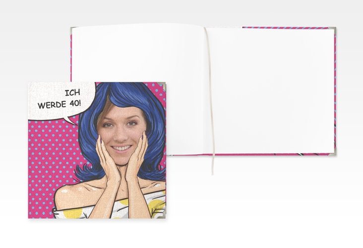 Gästebuch Selection Geburtstag Popart Woman Leinen-Hardcover pink