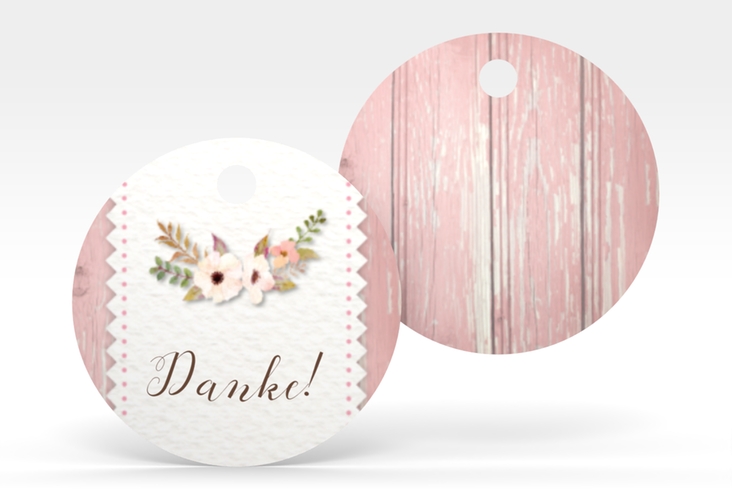 Geschenkanhänger Hochzeit Heimatjuwel Geschenkanhänger, rund mit Hirschgeweih und Holz-Hintergrund