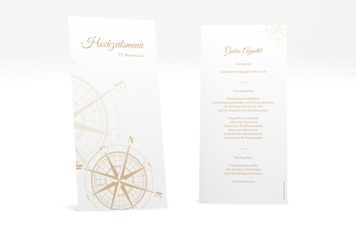 Menükarte Hochzeit Windrose lange Karte hoch beige