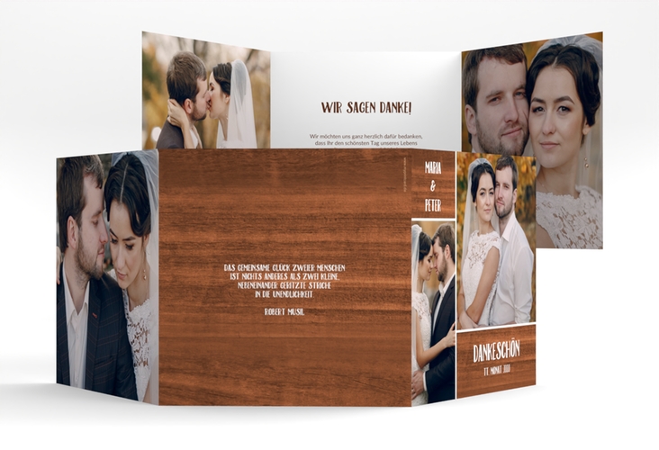 Dankeskarte Hochzeit Landliebe quadr. Doppel-Klappkarte braun hochglanz