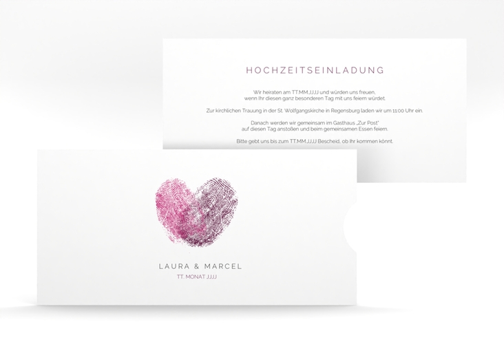 Hochzeitseinladung Fingerprint Einsteckkarte pink schlicht mit Fingerabdruck-Motiv
