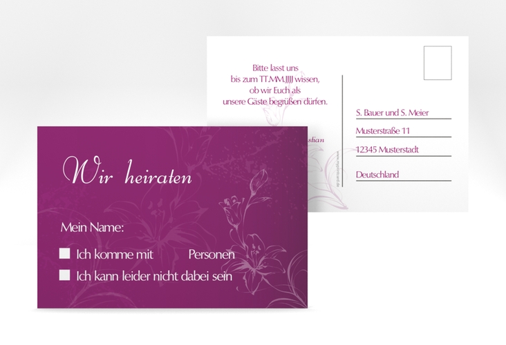 Antwortkarte Hochzeit Lille A6 Postkarte pink hochglanz