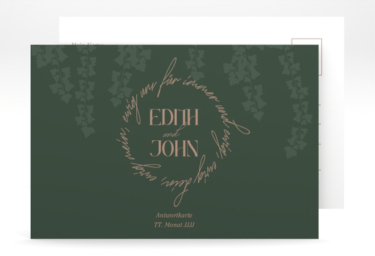 Antwortkarte Hochzeit Efeugrün A6 Postkarte im Fantasy-Elfen-Design mit Efeu