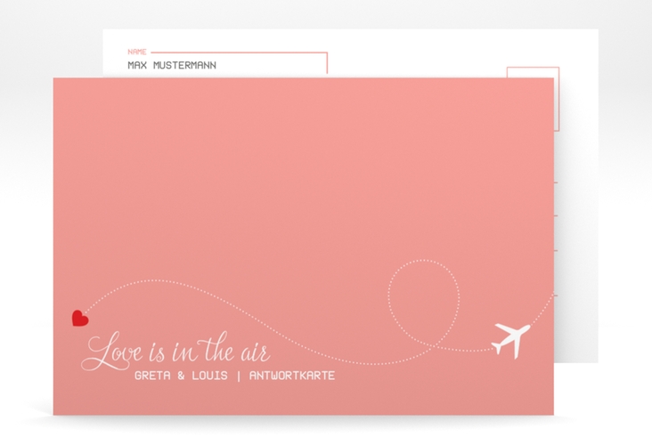 Antwortkarte Hochzeit Weddingpass A6 Postkarte rosa hochglanz