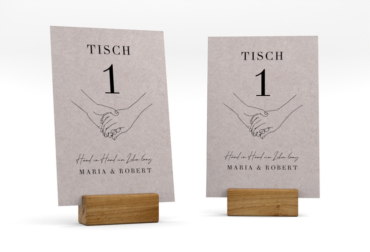 Tischnummer Hochzeit Hands Tischaufsteller Kraftpapier mit sich haltenden Händen im Monoline-Stil