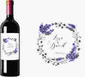 Weinetikett zur Hochzeit Lavendel Etikett Weinflasche 4er Set weiss