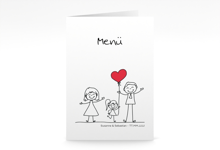 Menükarte Hochzeit Familia A5 Klappkarte hoch weiss